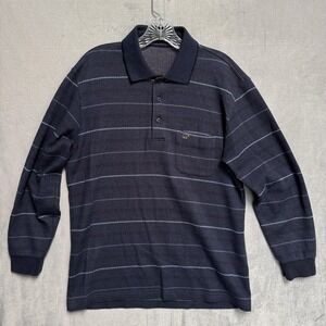 Golden Bear Polo Shirt Mens Large Blue Long Sleeve Striped‎ Knit Herringbone